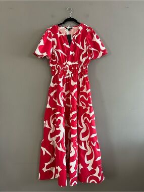 Anthropologie Meadow Rhodes Abstract Print Smocked Waist Tiered Maxi Dress Small